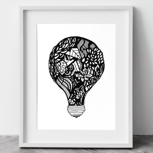 Black Ink Light Bulbs - Art Print